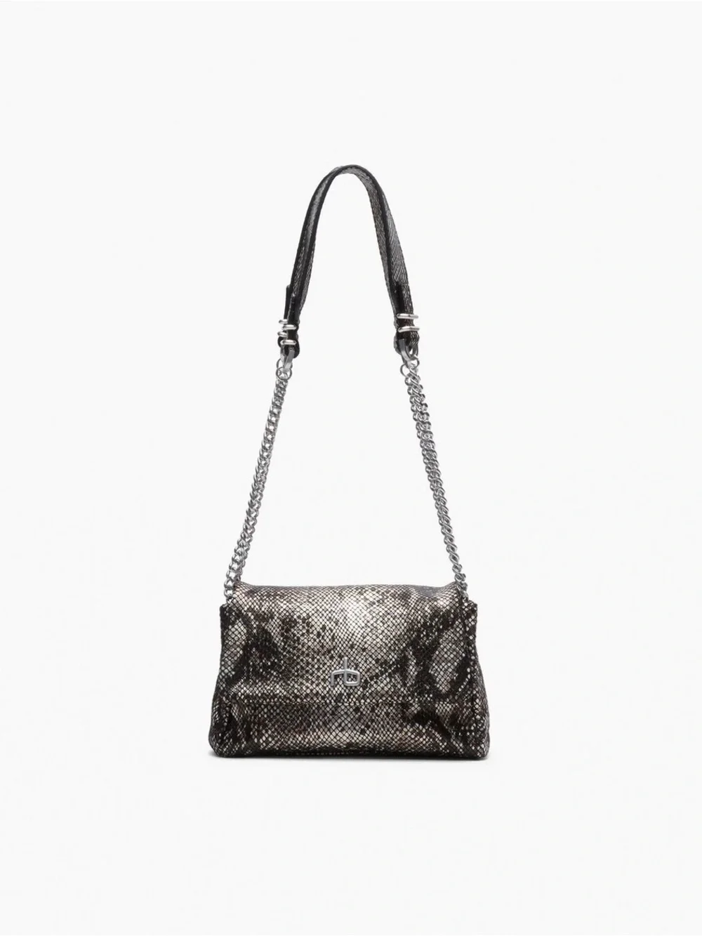 Metallic Snake-Print Shoulder Bag - Black/Silver
